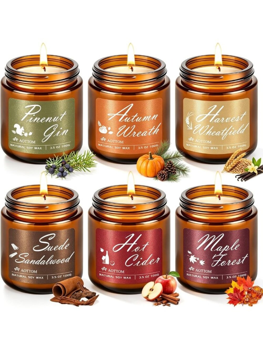 6 Pack Fall Scented Candles - Natural Soy Wax Home Fragrance for Cozy Vibes